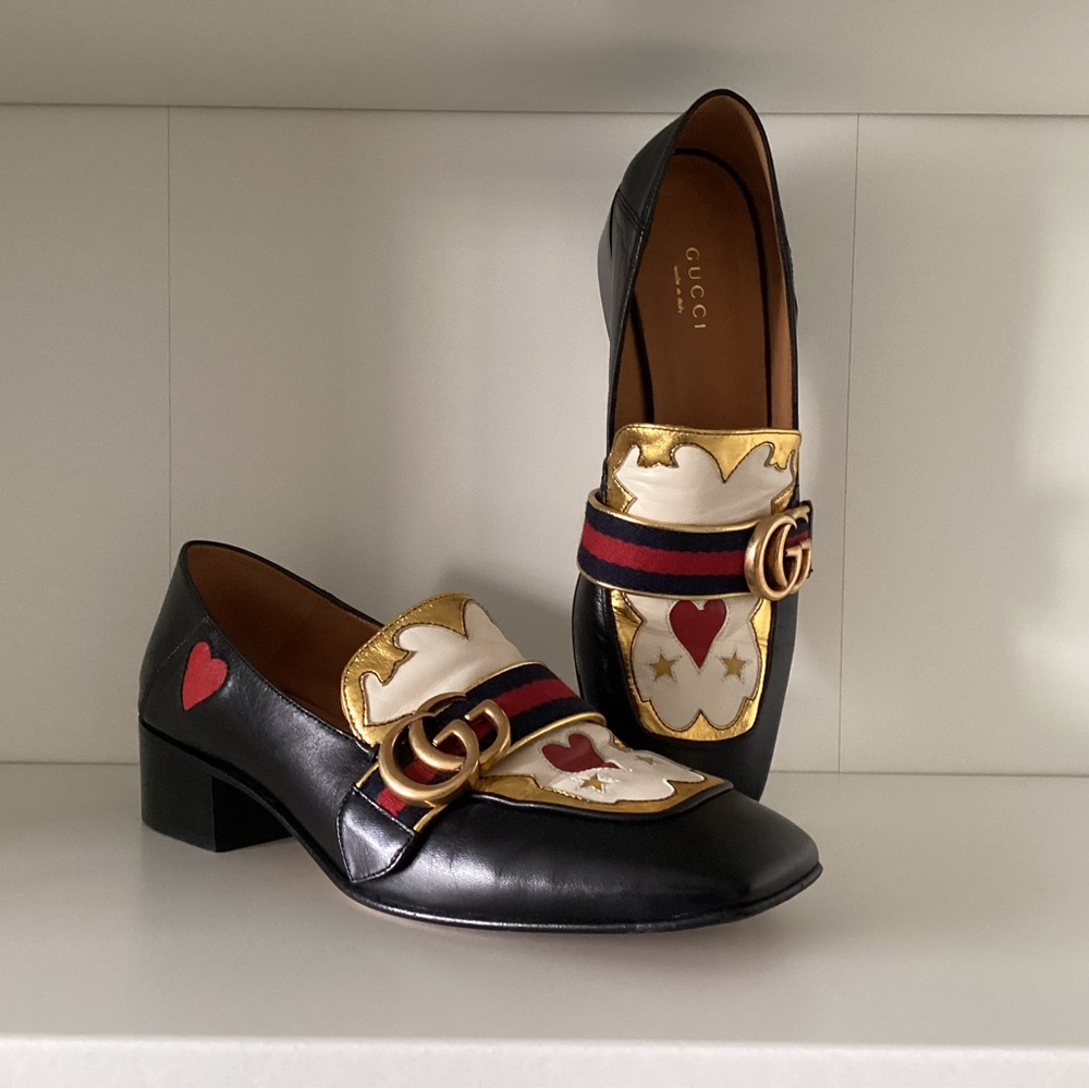 Gucci ‘Peyton’ Texas Heart Leather Loafers, Size 37.5